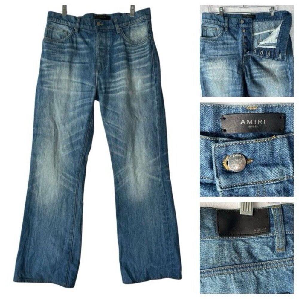 Amiri Men's Denim Blue Jeans Cotton Whiskered Boot Cut Straight Leg Size 32x29